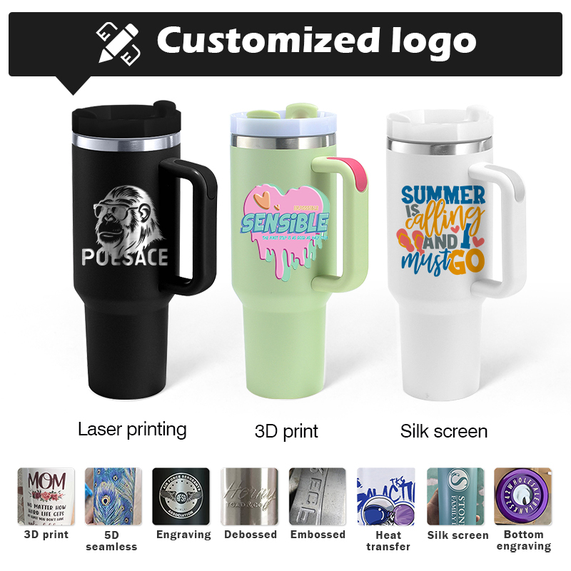 Small Pack 2pcs/ctn RTS  Stocked H2.0 40oz Powder Coated Travel Mug with Handle Stainless Steel 40 oz Tumbler