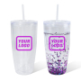 24oz Double Wall Plastic Cup BPA Free Clear Snow Globe Tumbler Predrilled Hole Mug with Plastic Straw Lid Plug for DIY Craft