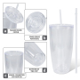 24oz Double Wall Plastic Cup BPA Free Clear Snow Globe Tumbler Predrilled Hole Mug with Plastic Straw Lid Plug for DIY Craft