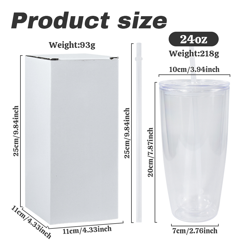 24oz Double Wall Plastic Cup BPA Free Clear Snow Globe Tumbler Predrilled Hole Mug with Plastic Straw Lid Plug for DIY Craft