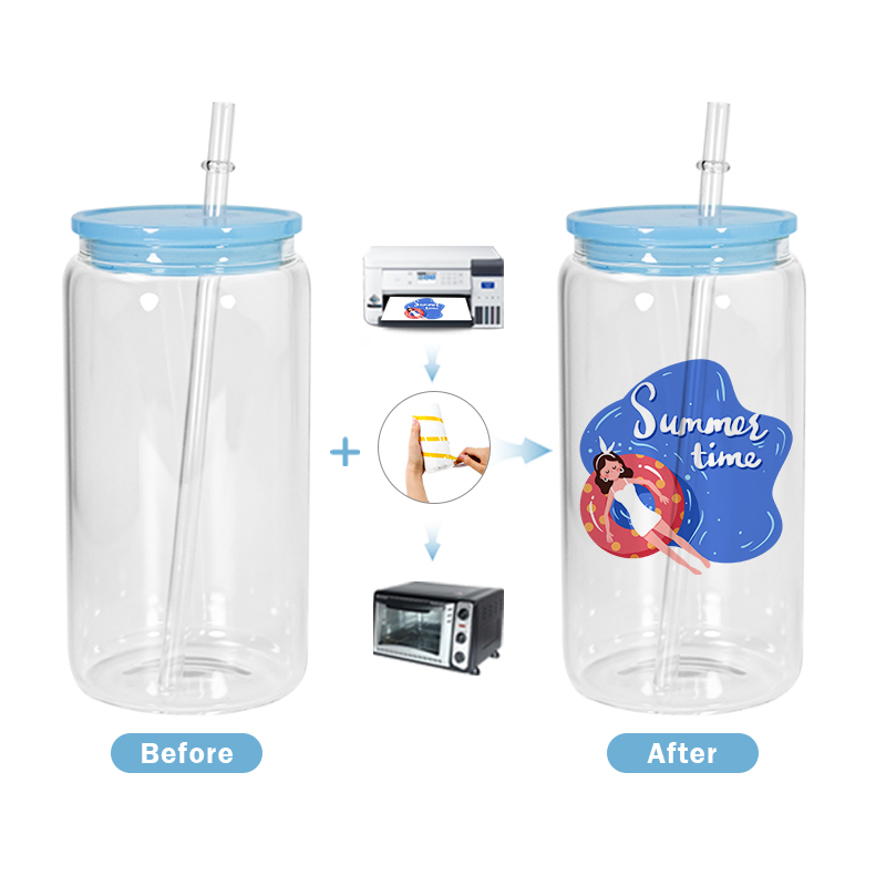 Free Shipping Local Stock USA Warehouse 16oz Sublimation clear Glass Can with Colored Plastic Lids 5 Colors 25pcs/ctn