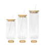 Pre Drilled Snow Globe Glass Cans 12oz 16oz 20oz 25oz Sublimation Double Wall Glass Cans With PP Lids and Straw