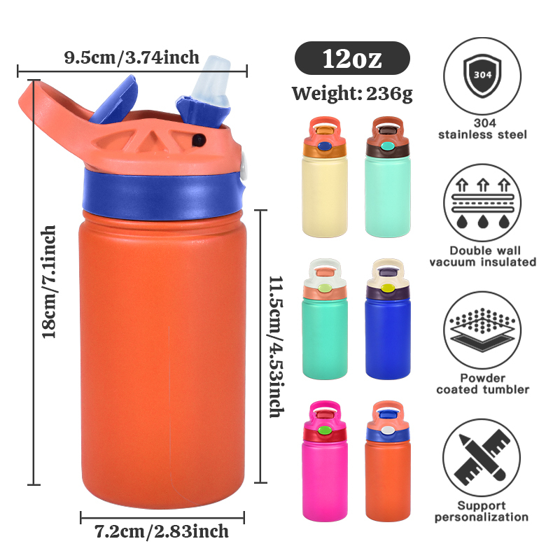 New 12oz Stainless Steel Water Bottle Insulated Thermoses with Straw BPA Free Drinking Bottle Child for Kids School Outdoor
