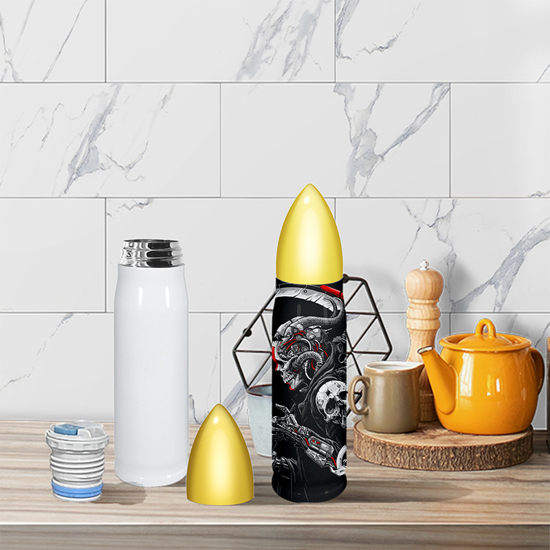 US Warehouse RTS Bullet Tumbler 25PCS/CTN 500ml Stainless Steel Sublimation Blanks Bullet Tumbler with Screw-on Gold Lid