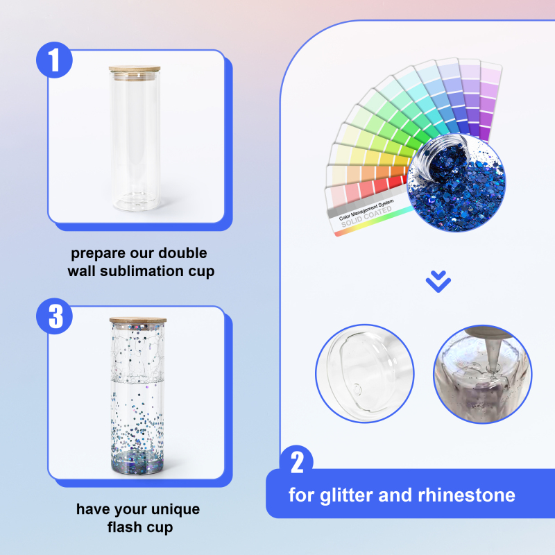 RTS Stocked Pre-drilled 25oz Snow Globe Glass Sublimation Straight Tumblers Double Wall Cups With Wooden Lid 25pcs/ctn