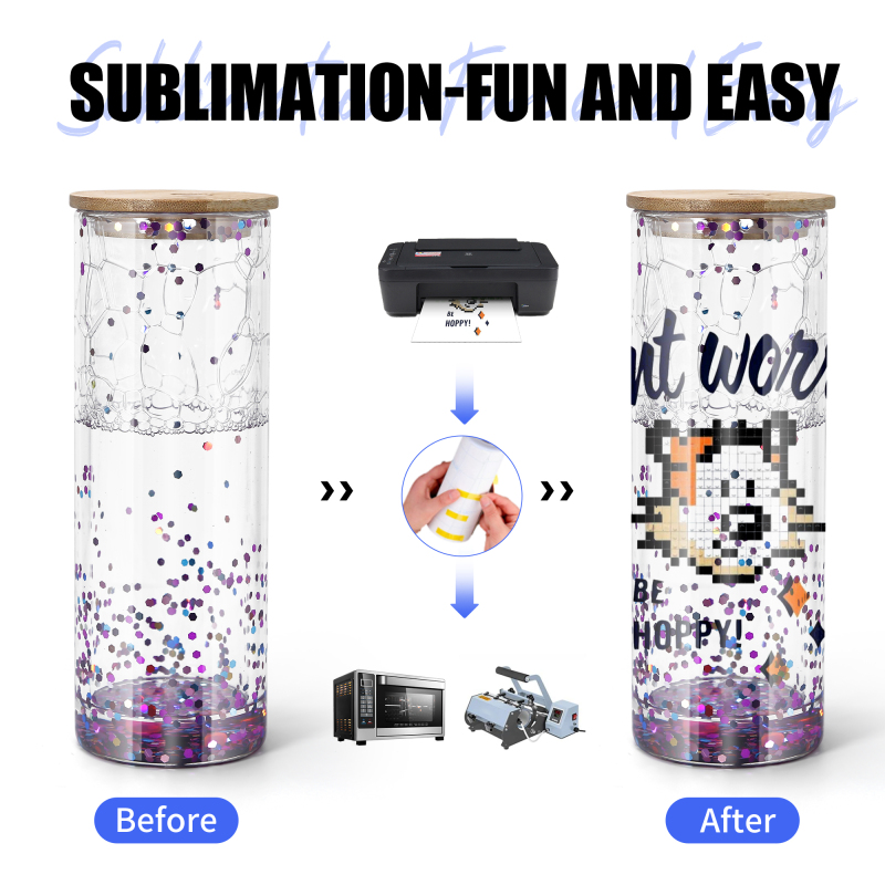 RTS Stocked Pre-drilled 25oz Snow Globe Glass Sublimation Straight Tumblers Double Wall Cups With Wooden Lid 25pcs/ctn