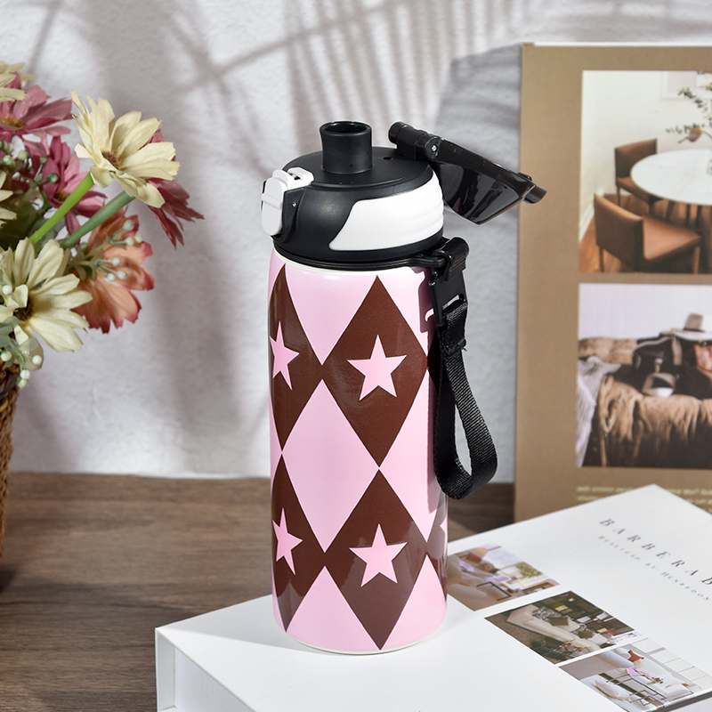 Custom Logo 400ml 600ml Stainless Steel Drinking Water Bottle Outdoor Insulated Coffee Mug Double Wall Laser Tumbler with Handle