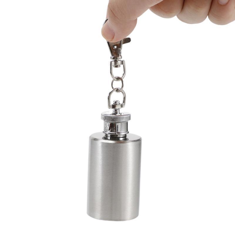 Wholesale 1oz Hip Flask Key Chain Cylinder Stainless Steel SS201 Portable Outdoor Camping Metal Wine Flask Keychain for Wine