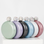 Whiskey 5oz Glitter Hip Flask Crystal Lid Stainless Steel 304 Portable Mini Rainbow Round Double Wall Small Liquor Bottle Flasks