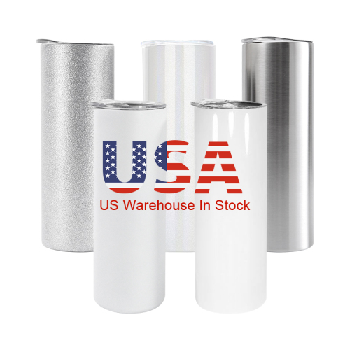 US Warehouse Stocked Stainless Steel Sublimation 20oz Sublimation Straight Glossy Matter Glitter Silver Tumbler with Straw