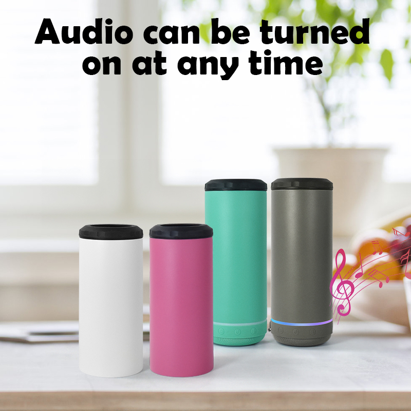 Metal Cup Custom Powder Coated 4 in 1 Universal Can Cooler with Speaker Stainless Steel Insulated Tumbler 16 oz Metal Can Cooler