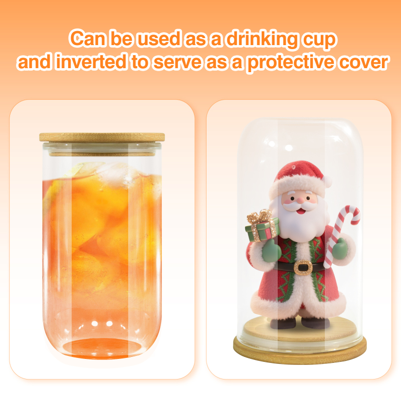 RTS 25pcs/ctn  Glass Decoration 18oz DIY Snow Scene Cup 18oz clear Sublimation Glass Candle Jar with Wooden Lids