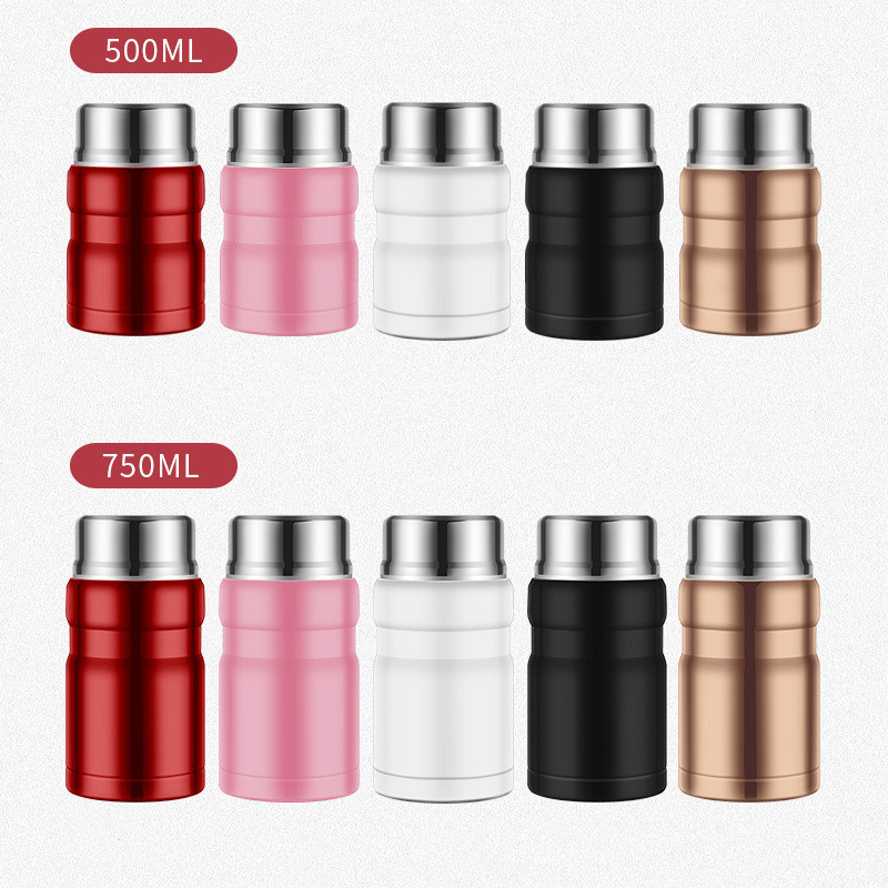 500ml 750ml Factory Wholesale Food Warmer Insulated Vacuum Stainless Steel Double Walled Straight Food Flask Jar with Spoon