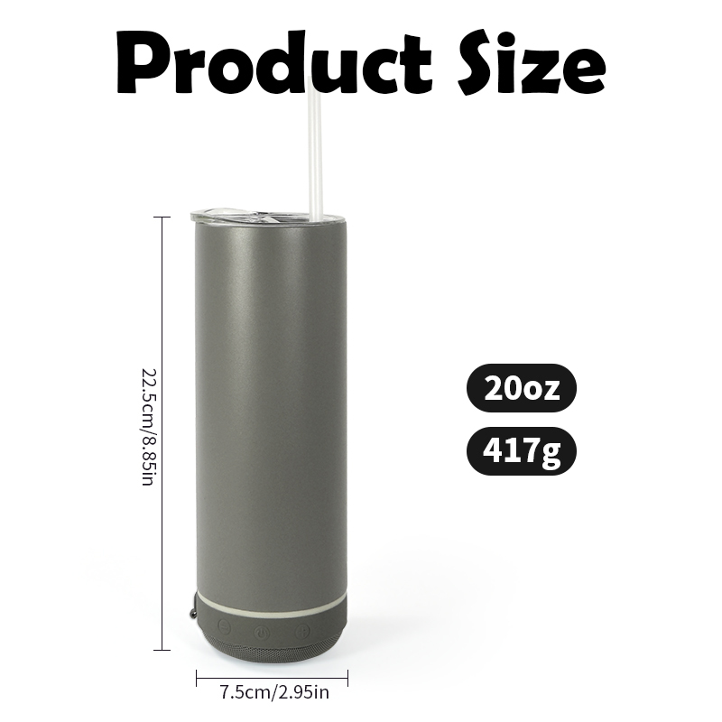 Custom Stainless Steel Insulated Tumbler Cups Outdoor Travel Straight 20oz Powder Coated Tumbler with Speaker