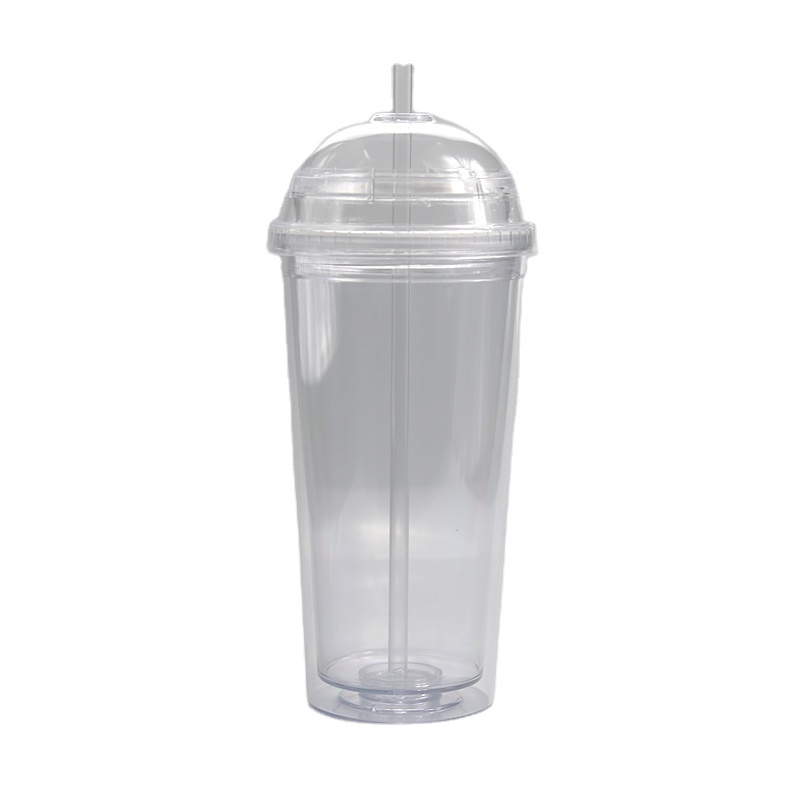 16oz clear Acrylic Double Wall Tumbler Plastic 20oz Insulated Double Wall Transparent Clear Acrylic Tumblers With Dome Lid Straw