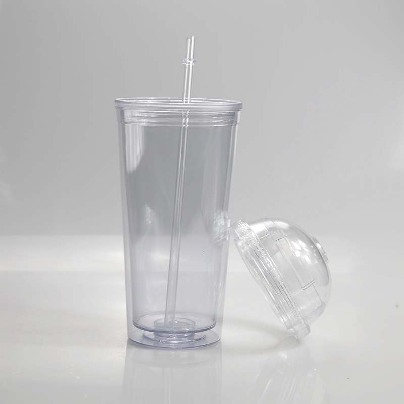 16oz clear Acrylic Double Wall Tumbler Plastic 20oz Insulated Double Wall Transparent Clear Acrylic Tumblers With Dome Lid Straw
