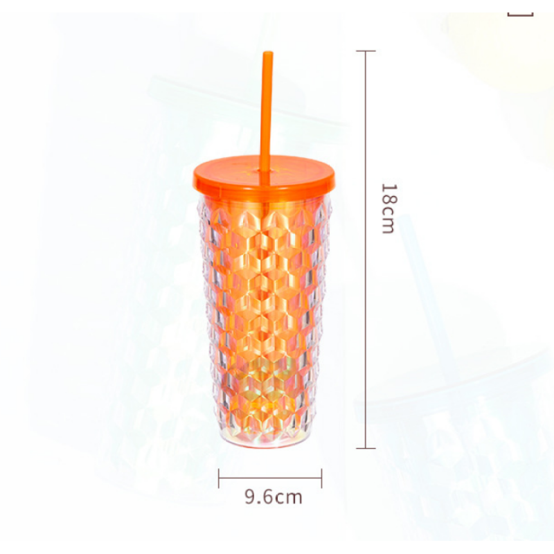 20 oz Double-layer Plastic Water Cup Custom logo Coffee Mug Milk Bottle with Straw BPA Free