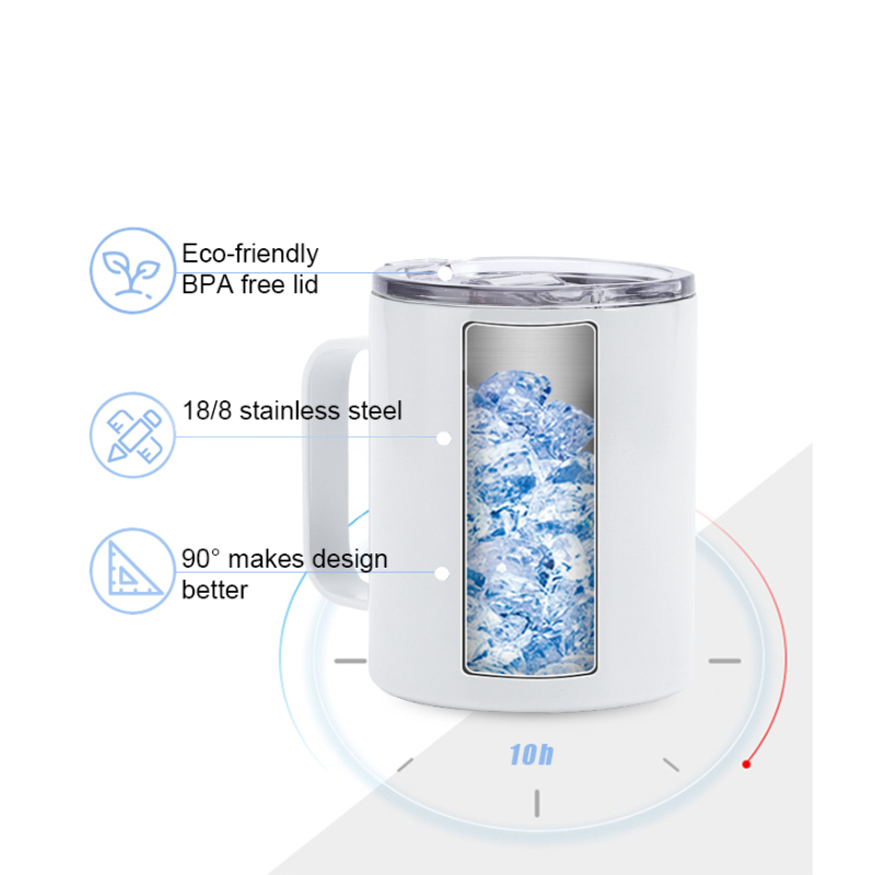US Warehouse RTS 10oz Sublimation Cup Stainless Steel Travel Tumbler White Coffee Mugs with Handle Clear Slide Lid 25pcs/ctn