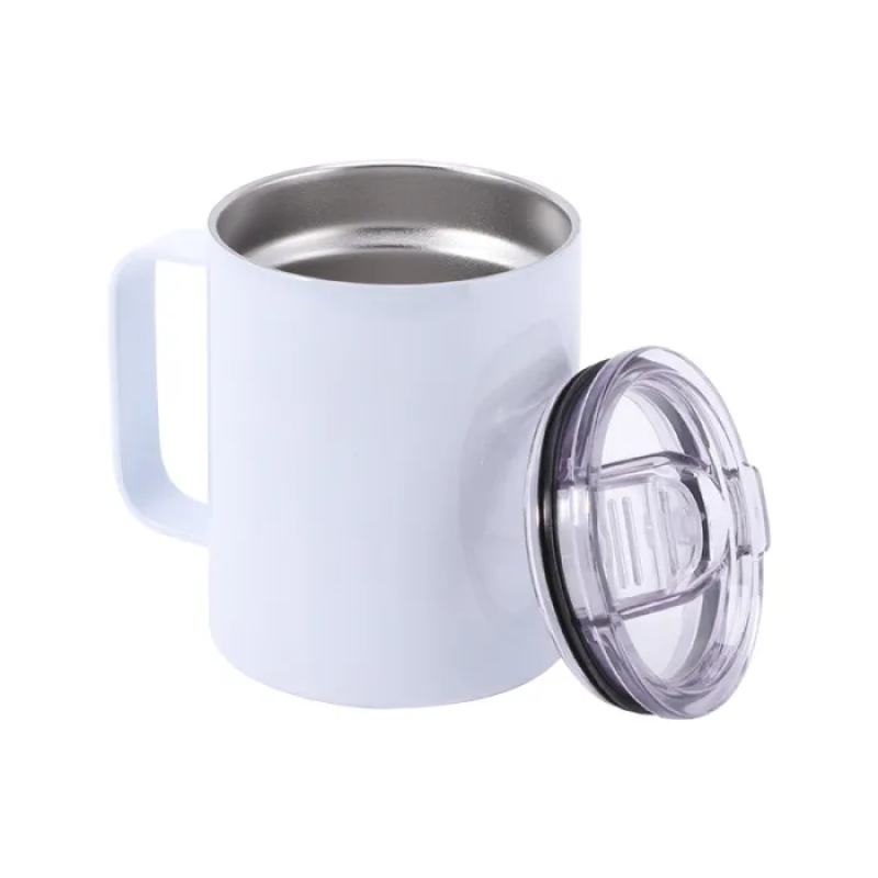 US Warehouse RTS 10oz Sublimation Cup Stainless Steel Travel Tumbler White Coffee Mugs with Handle Clear Slide Lid 25pcs/ctn