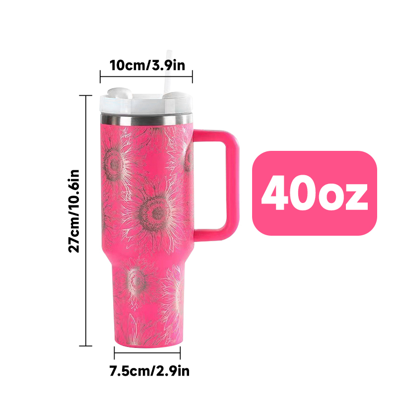 Custom 40oz H2.0 Powder Coated Double Wall Stainless Steel Tumblers Travel Mug with Laser Sunflower
