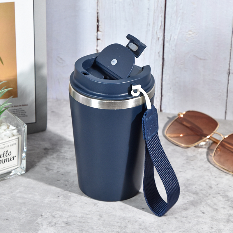 Custom Travel-Tough Splash-Proof 12oz Inner Stainless Steel Tumbler Outder Plastic Coffee Mug with Rope