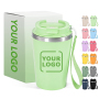 Custom Travel-Tough Splash-Proof 12oz Inner Stainless Steel Tumbler Outder Plastic Coffee Mug with Rope