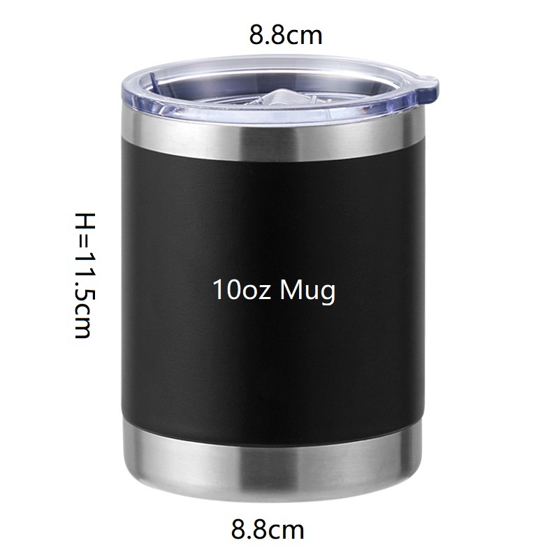 Customized 10oz Straight Mug Stainless Steel 304 Powder Coated Double Wall Vacuum Insulate Mug Car Travel Tumbler for Laser Logo