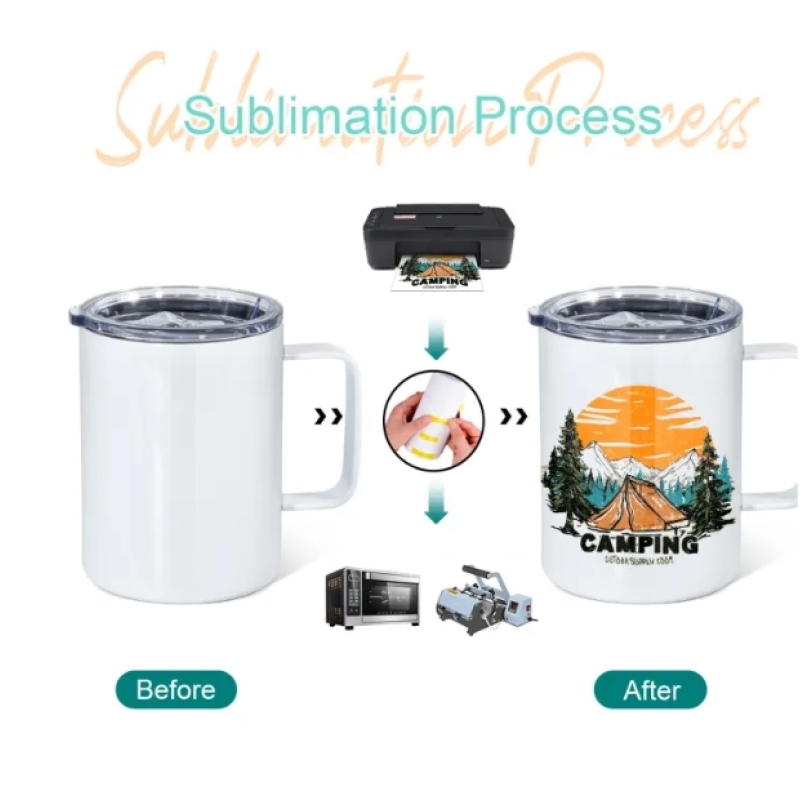 RTS 10oz Sublimation Cup Stainless Steel Travel Tumbler White Coffee Mugs with Handle Clear Slide Lid 6pcs/ctn
