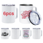 RTS 10oz Sublimation Cup Stainless Steel Travel Tumbler White Coffee Mugs with Handle Clear Slide Lid 6pcs/ctn