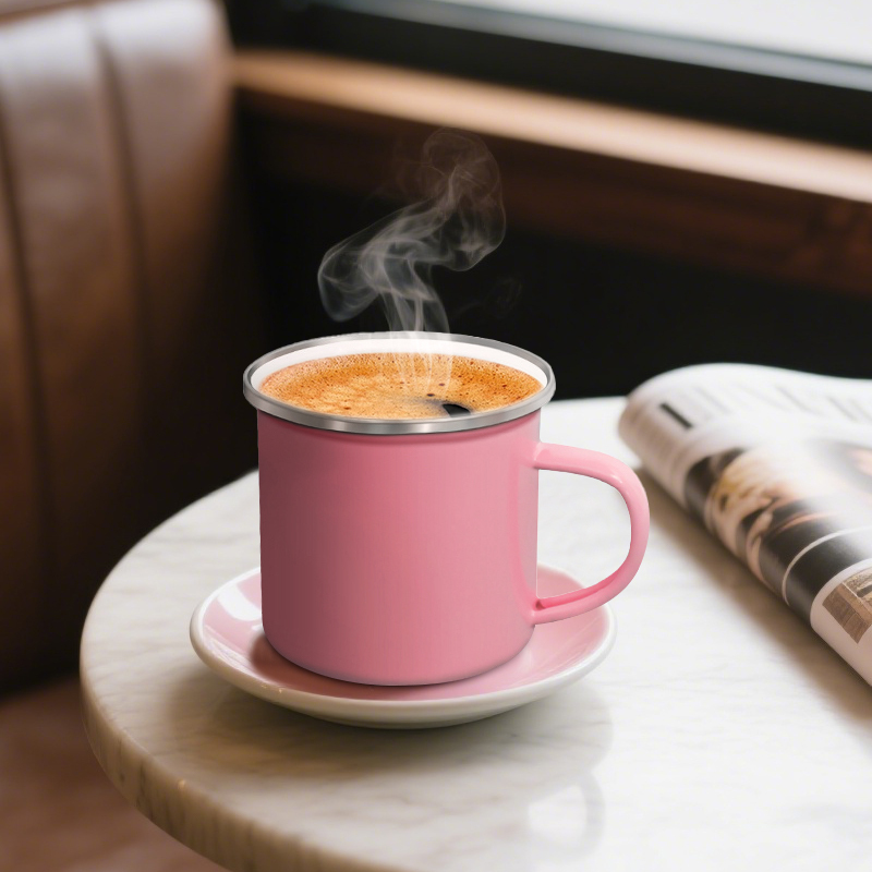 Custom Logo 11oz Enamel Mug Sublimation Blanks Metal Reusable Colored Coffee Camping Cup with Handle for Heat Transfer Printing