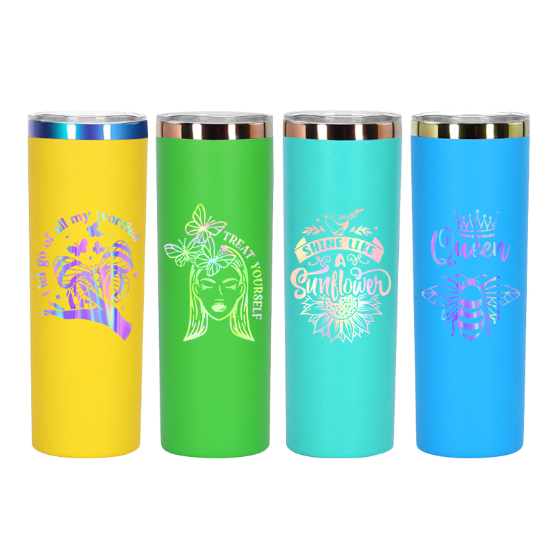 Custom 20oz Copper Plated Skinny Straight Tumbler Stainless Steel Powder Coated Copper Underneath 20oz Tumbler with Slide Lid