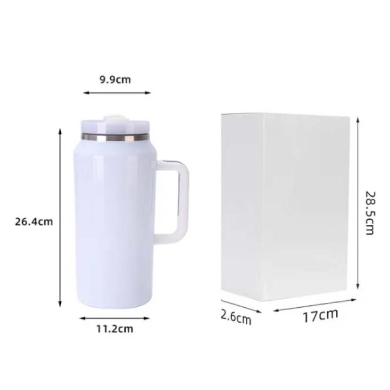 64oz White Sublimation 304 Stainless Steel Water Bottle Tumbler Thermal Insulation Vacuum for Heating Transfer Press