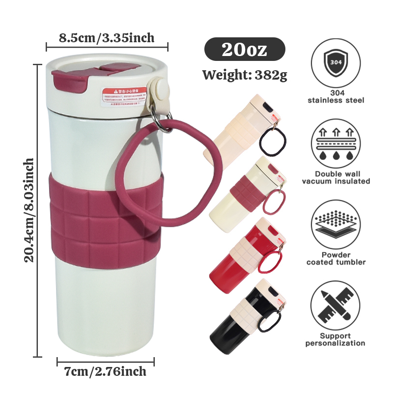 Custom 600ML 20OZ LEAK PROOF Double Wall Stainless Steel Travel Coffee Tumbler Coffee Mug Cup with Handle
