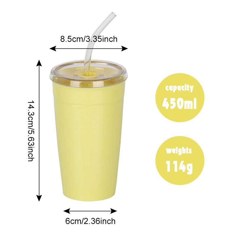 Custom Logo 450ml Plastic Cup PS Single Wall Candy Color BPA Free Mug Portable Coffee Drinking Car Travel Tumbler with Straw Lid