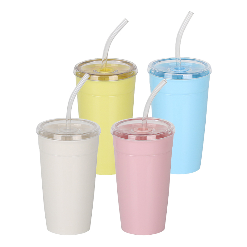 Custom Logo 450ml Plastic Cup PS Single Wall Candy Color BPA Free Mug Portable Coffee Drinking Car Travel Tumbler with Straw Lid