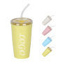 Custom Logo 450ml Plastic Cup PS Single Wall Candy Color BPA Free Mug Portable Coffee Drinking Car Travel Tumbler with Straw Lid