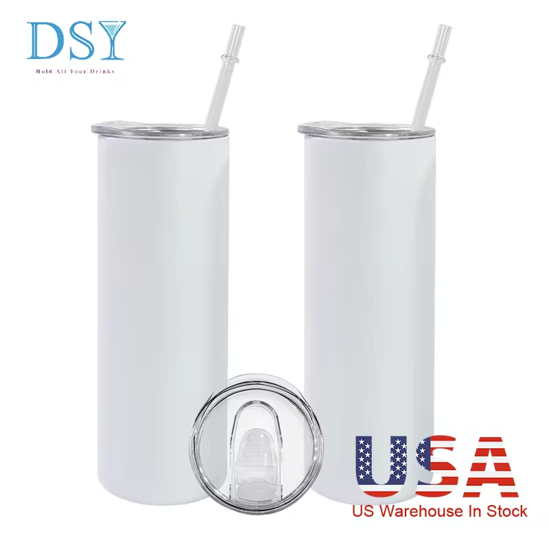RTS USA Warehouse in Stocked 20oz Matte Sublimation Blanks Skinny Straight Tumbler with Plastic Straw 25pcs/ctn