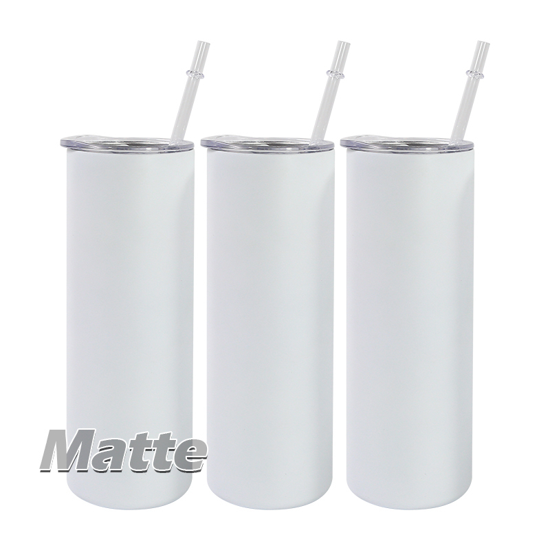 RTS USA Warehouse in Stocked 20oz Matte Sublimation Blanks Skinny Straight Tumbler with Plastic Straw 25pcs/ctn