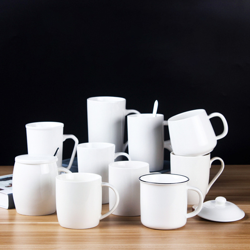 Customized Logo Ceramic Mug Blank White Coffee Cups Plain Mugs White Ceramic Customized Colors Coffee Tea Cups Can