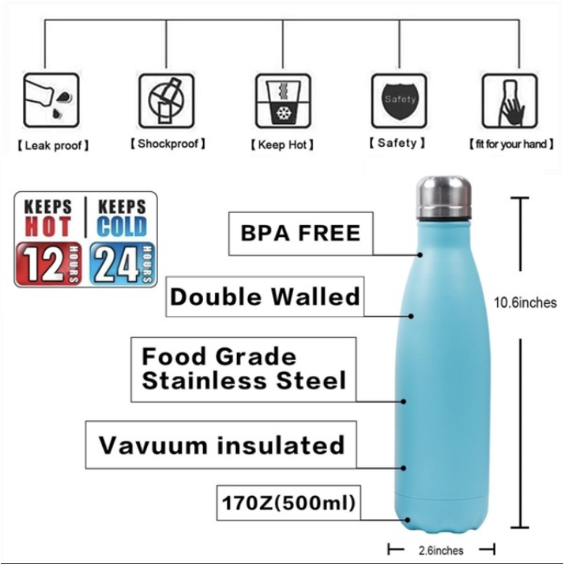 Gym Sport Style 500ml Rubber Painting Finished Drinking Bottle Stainless Steel Custom Shaped Water Bottles