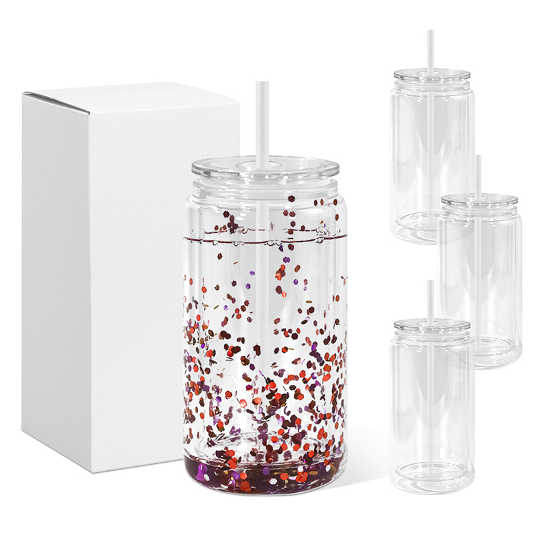 RTS US 25Pack Acrylic Snow Globe Tumbler with Pre Drilled Hole 16oz Mason Jar Mug for Snow Globe Glitter DIY Gift (Mixed Colors)