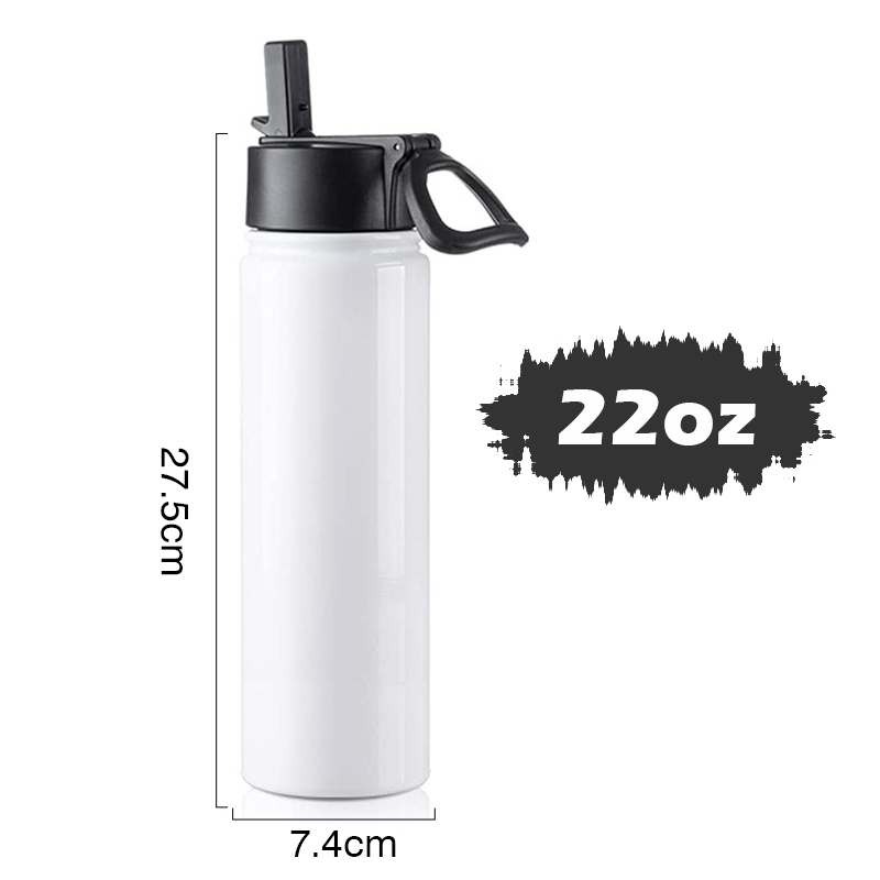 RTS US Stocked 25pcs/ctn 22oz Straw Handle Lid Stainless Steel Insulated Vacuum Sports Flasks Sublimation Tumbler