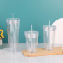 Creative DIY Double-Layer Insulated Plastic Straw Cup Glitter Factory Wholesale Personalized Drinking Cup Creative DIY Water Cup