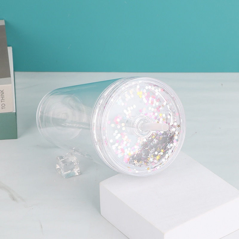 Creative DIY Double-Layer Insulated Plastic Straw Cup Glitter Factory Wholesale Personalized Drinking Cup Creative DIY Water Cup