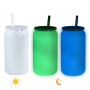 Glow in Dark 16oz Sublimation Stainless Steel Double Wall Beer Mugs Tumblers Cups Can Mason Jar White to Green/blue
