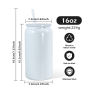 Glow in Dark 16oz Sublimation Stainless Steel Double Wall Beer Mugs Tumblers Cups Can Mason Jar White to Green/blue