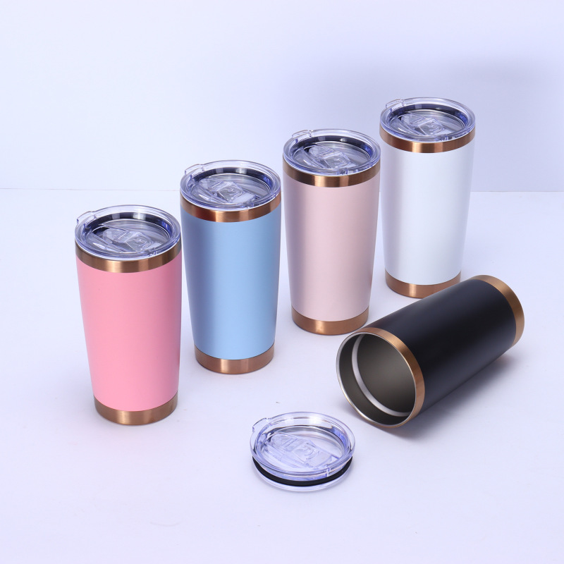 20oz Stainless Steel Vacuum Car Tumbler W/ Copper Gold Underneath Plated Laser Tumbler for Engrave Powder Coated Travel Tumbler