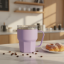 Morden Style Octagon Coffee Tumbler Metal Cup with Lid and Handle Durability Plastic Outer Inne Stainless Steel Custom Mugs