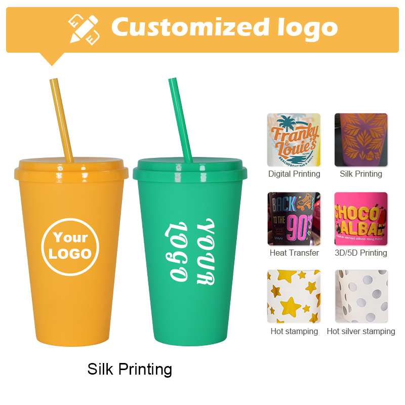 Factory Wholesale BPA Free Reusable Colorful 24oz Plastic Coffee Tumbler Cups with Lids & Straws Double Walled Custom Logo