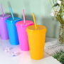 Factory Wholesale BPA Free Reusable Colorful 24oz Plastic Coffee Tumbler Cups with Lids & Straws Double Walled Custom Logo